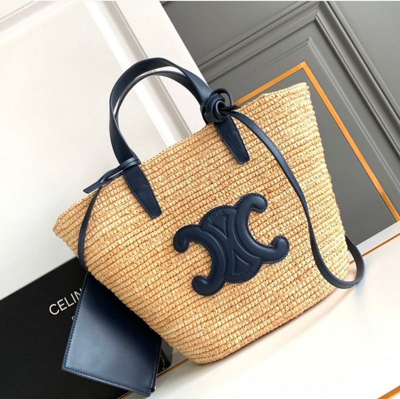 Bolsa Celine Medium Supple Panier In Raffia and Calfskin