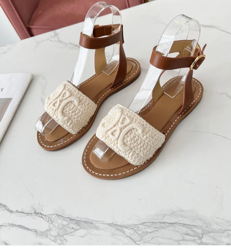 Sandália Celine Lympia Sandal in Triomphe Maccramé Cotton & Calfskin
