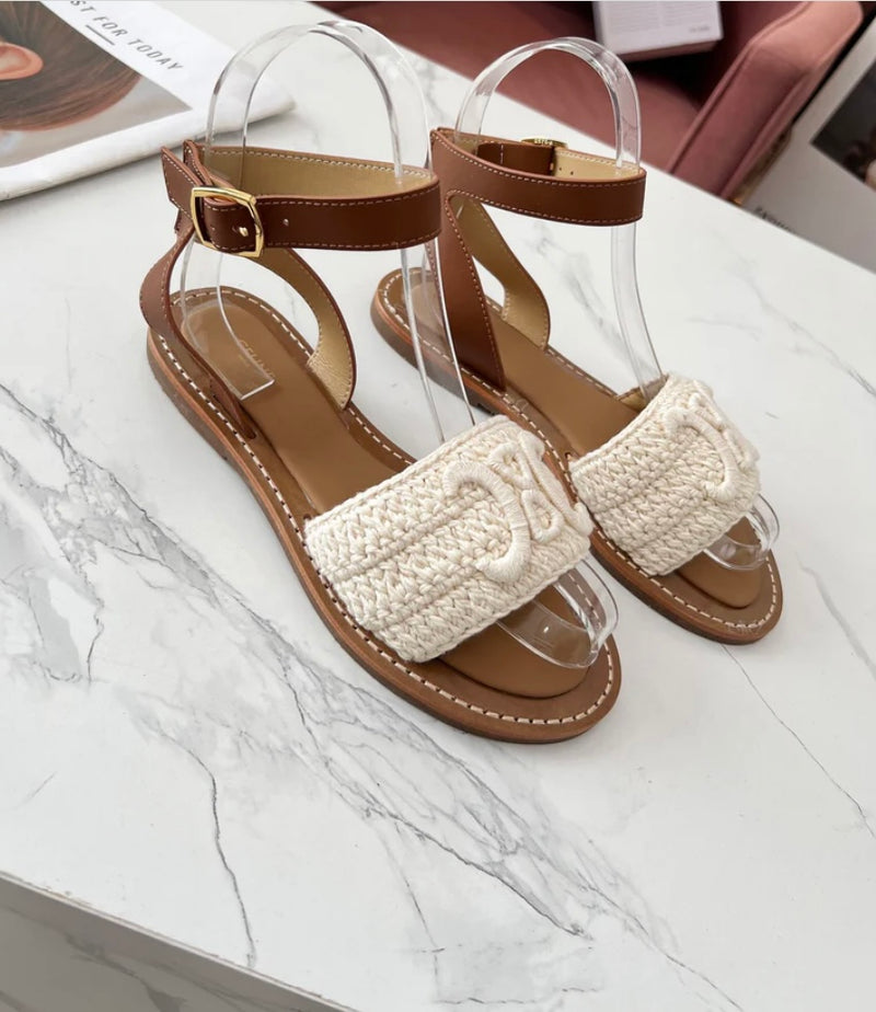 Sandália Celine Lympia Sandal in Triomphe Maccramé Cotton & Calfskin