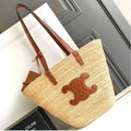 Bolsa Celine Medium Supple Panier In Raffia and Calfskin