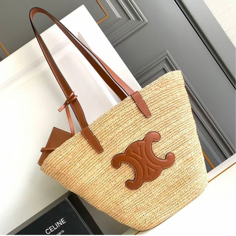 Bolsa Celine Medium Supple Panier In Raffia and Calfskin
