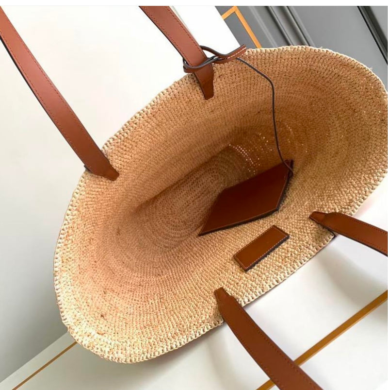 Bolsa Celine Medium Supple Panier In Raffia and Calfskin