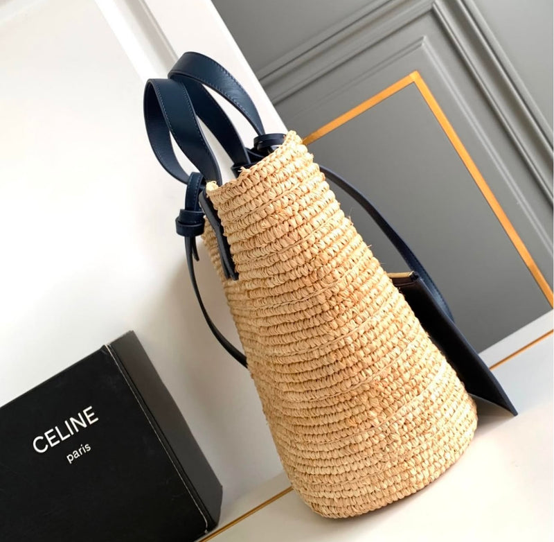 Bolsa Celine Medium Supple Panier In Raffia and Calfskin