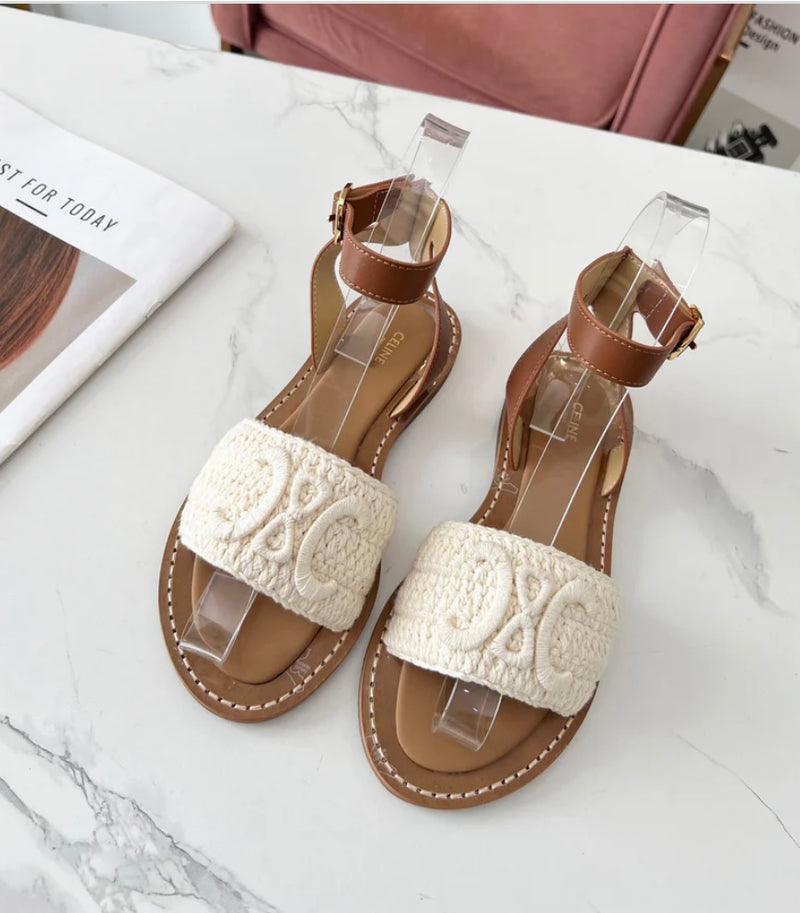 Sandália Celine Lympia Sandal in Triomphe Maccramé Cotton & Calfskin