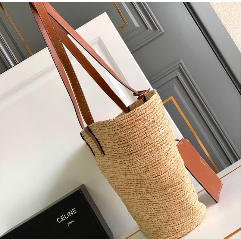 Bolsa Celine Medium Supple Panier In Raffia and Calfskin