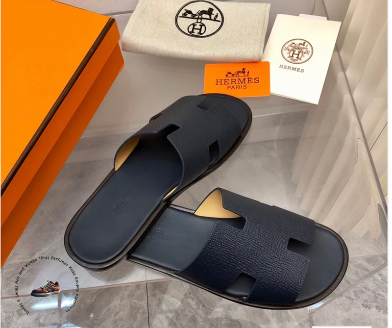 Sandália Hermes Izmir Sandal Noir Smooth Calfskin Leather