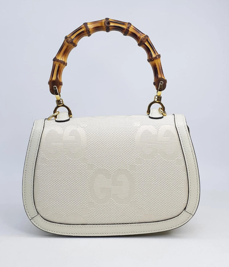 Bolsa Gucci Bamboo 1947 Small, Couro Tecido com Alça Longa, Off White