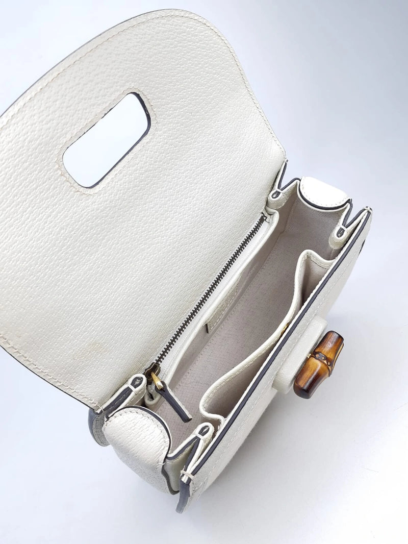 Bolsa Gucci Bamboo 1947 Small, Couro Tecido com Alça Longa, Off White