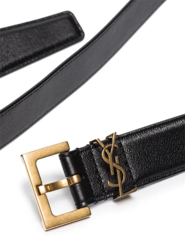 Cinto Yves Saint Laurent de couro com placa Cassandre